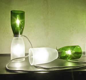 Tischlampe Tischleuchte Doppelleuchte Champagnerflaschen fett handmade upcycling products